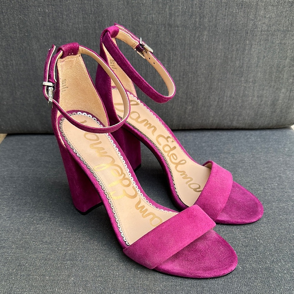 Sam Edelman Yaro fuchsia suede Heels 4 inch Block Heel. Size 6.5 M